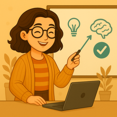 avatar illustré d’un formateur occasionnel qui présente une formation devant un tableau blanc