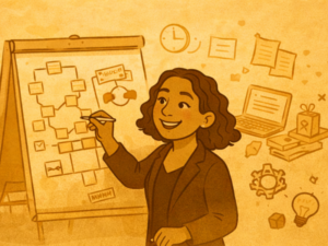 Formatrice conçoit un scénario pédagogique sur paperboard en lien avec une offre de formation